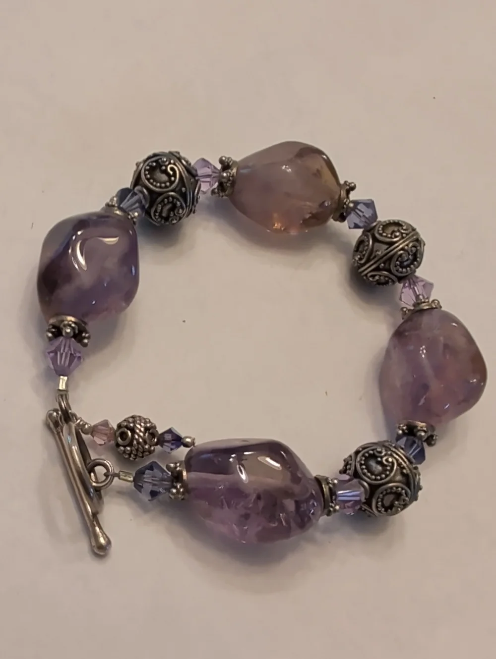 Sterling Silver Purple Stone Bead  Bracelet